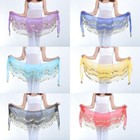 12 Pcs Belly Dance Hip Scarf Skirt Wrap 128 Gold Coins Chiffon Sequins Us Fast