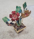 Chinese Beautiful Brass Enamel Floral Bonsai Tree Plant Figurine Statue 