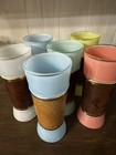 Vintage 1960s Siesta Ware Frosted Tiki Glasses Mahogany Wooden Jacket Set Of 6
