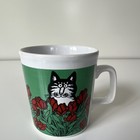 Vtg Kiln Craft Ceramic Cat Mug Green Floral Pattern Made In England