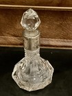 Antique Victorian Cut Glass Perfume Bottle With Silver Plated Collar