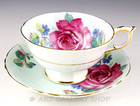 Vintage Paragon England Large Cabbage Rose Aqua Green   Gold Tea Cup And Saucer