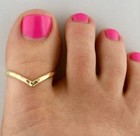 Ladies Big V Shape Adjustable Toe Ring Yellow Gold Plated Solid Metal 925 Silver