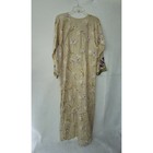 Womens Tan Floral Embroidered Kaftan Maxi Dress Purple Green Accents Size M
