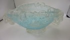 Handmade Signed Art Glass Bowl Ruffled Edges -  Teal Blue  Murano Styled Signed