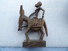 Vintage  Wooden Sculpture Of African Woman Riding Donkey