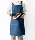 Women Men Thick Denim Aprons Cross Back Mid-length Kitchen Florist Baking Modern