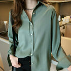Women Loose Shirt Blouse Lady Casual Work Long Sleeve Button Down Solid Top