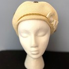 Sitlers For Fashionable Hats Vintage Womens Ivory Straw Hat Beret Brass Buttons