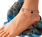 Anklet Ankle Charm Bracelet Silver Adjustable Crystal Rhinestone Enamel Flowers