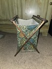 Vtg Mcm Knitting Sewing Magazine Craft Yarn Caddy Basket Bag Folding Wood Frame