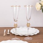6 Clear Champagne Flute Glasses 6oz Gold Rim Design With Studded Rhinestones