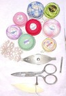 8 Balls Of Tatting Thread  2 Vintage Shuttles 3 Crochet Hooks   Antique Scissors