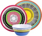 12 Piece Dinnerware Set For 4 Modern Melamine Dishes Plates Bowls Multicolor New