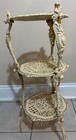 Antique Victorian 3-tiered Cast Iron Plant Stand With Cream Chippy Paint Patina