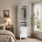 Armoire Wardrobe Closet  Wooden Tall Clothing Cabinet With 2 Doors   Hanging Rod