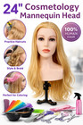 Cosmetology Mannequin Head 24  100  Human Hair Training Doll Hair Styling