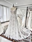 Elegant Lace Evening Dresses Strapless Long Sleeve Sweep Train Prom Gowns