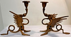 Antique Pair Solid Brass Griffin dragon Candle Stick Holders Gothic