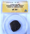  1751 P-q  Bolivia-potosi  2 Reales Cob Philip Iv  vf-30 Details   --anacs--