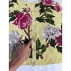 Adrienne Vittadini Vintage Floral Beaded Cardigan Sweater Yellow Pink Green L