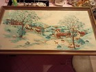 Vintage Mid Century Trapunto Folk Art 3d Grandma  Moses Style Tapestry Large