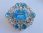 Outstanding Czech Vintage Style Glass Rhinestone Button     Crystal Turquoise