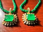 Vintage Natural Mined Colombian Emerald 10 Cts Necklace Sun Design 18k Gold