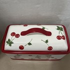 Vintage Red Cherries Ceramic Bread Box W  Lid By Home Retired 2005  Ex Cond