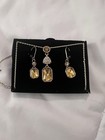 Silver Tone Yellow Octagon Crystal Necklace   Earrings Jewelry Set