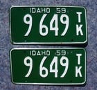 1959 Idaho License Plate Plates Pair   Set - Nice Quality