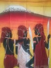 Vintage African Warriors Batik Fabric Wall Art Wax Textile Signed 