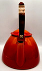 Vtg  Descoware Enamel Cast Iron Tea Kettle Orange Flame W wood Handle Belgium 