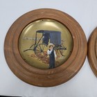 Set Of 2 Rare Vintage Painted   Signed Amish Scene Brass And Wood Wall Hanging 
