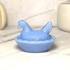 Hen On Nest Chicken Mini Salt Dish  Periwinkle Depression Style Glass  Kitchen