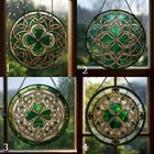 Patrick s Day Stained Glass Suncatcher  Window Hanging Decor  Shamrock Suncatche
