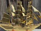 Large Vintage Brass Sailing Ship Spanish Galleon Monteco 1887 With Wooden Stand