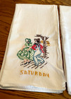 Two Vintage 1950 s Unused Embroidered Flour Sack Dish Towels Kitchen 34 x30 
