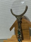Antique Vintage  Fancy Magnifying Glass Pearl Silver Tone Stones Ruby  Eme