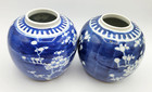 Pair Of Chinese Blue And White Plum Blossom Porcelain Floral Vases Planters