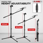 5 Core Microphone Stand Floor 2 Mic Clip Adjustable Tripod Mic Stands W Boom Arm