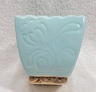 Planter Pot Vintage Sea Foam Green Floral Gold Flower Ceramic Mid Century 1950s 