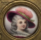 Old French Brass Oval Trinket Vanity Box Hand Painted Lady In Hat Portrait