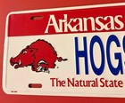 University Of Arkansas Hogs  1 Booster License Plate Razorbacks Sooie