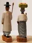 Vintage Pair Of Hand Carved Wooden Asian Couple Figurines Statues 8 