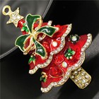 Hot Green Bow Enamel Crystal Red Christmas Tree Fashion Women Charm Brooch Pin