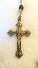 Vintage Rosary Black Wood Beads Silver Tone Crucifix 25  Signed Roma Complete