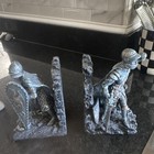 Medieval Knight Armor Figurine Resin Bookends Pair  Gray Set Of 2
