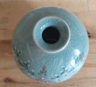 Vintage Korean Celadon Rare Round  Vase 3  Crackled Vase Signed By Artist 