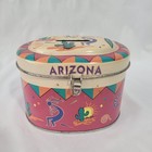 Vintage Kokopelli Arizona Souvenir Tin Coinbox Coin Bank Latch Southwest Cactus